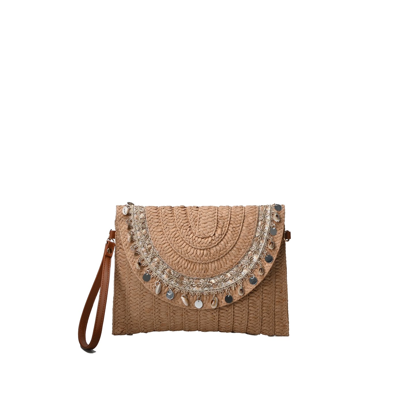 Bolso bandolera tipo clutch con conchas y lentejuelas GB