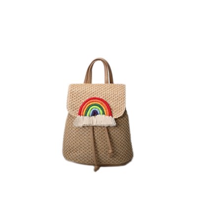 Candy effect raffia backpack with rainbow detail GB