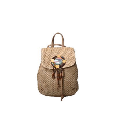 Raffia backpack with multicolor bead pendant GB