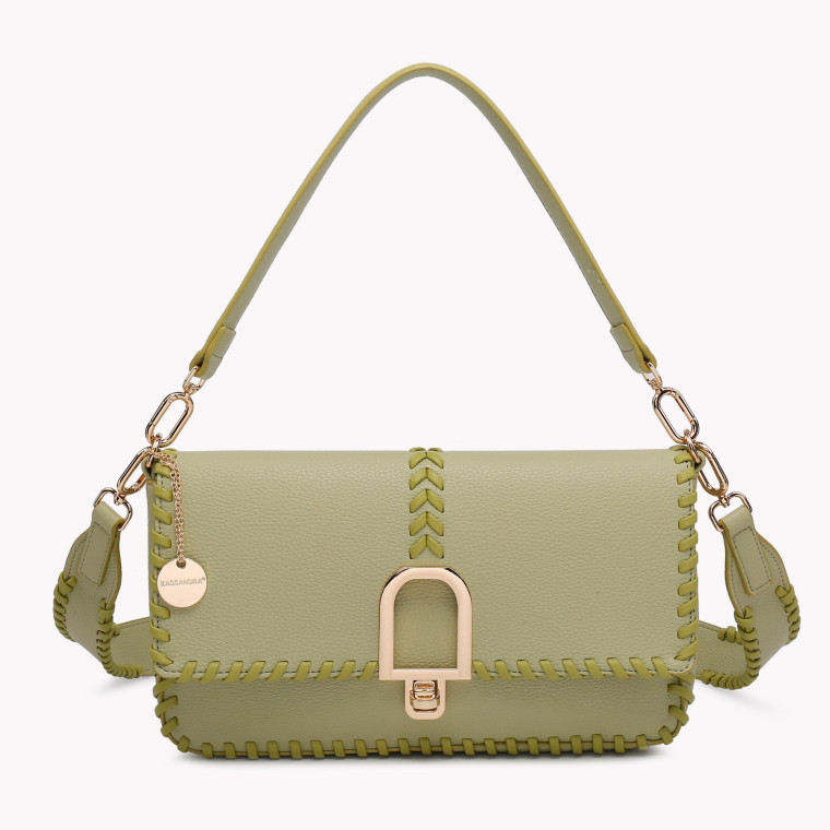 Bag with interlaced stitching and GB zipper detail