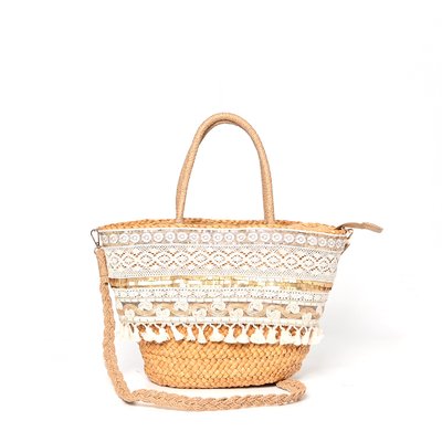 Straw bag with lace and gold details GB