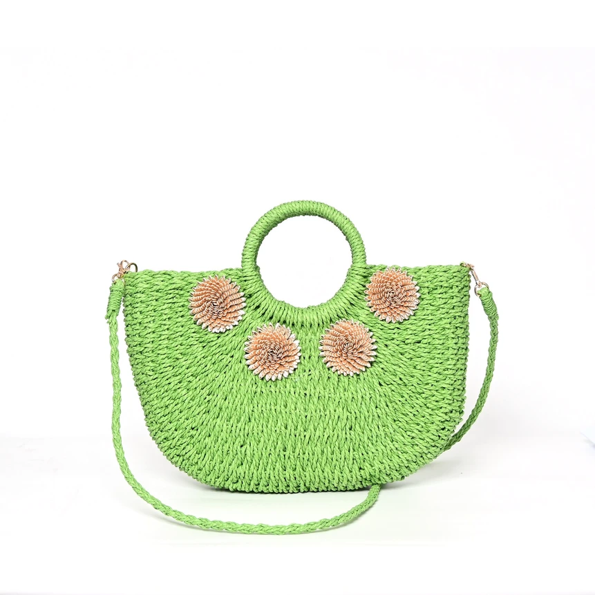 Bolso de paja media luna con detalles GB