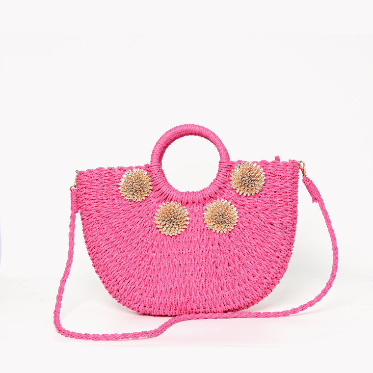 Half moon straw bag with GB details