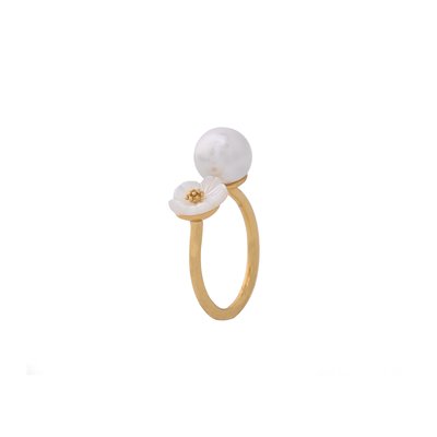 Semi precious ring flower motherpearl with pearl GB