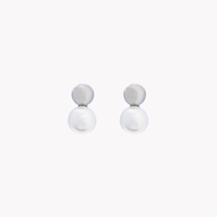 Steel earrings oval pearl GB