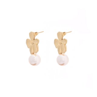 Boucles d'oreilles pendantes en acier forme de fleur GB