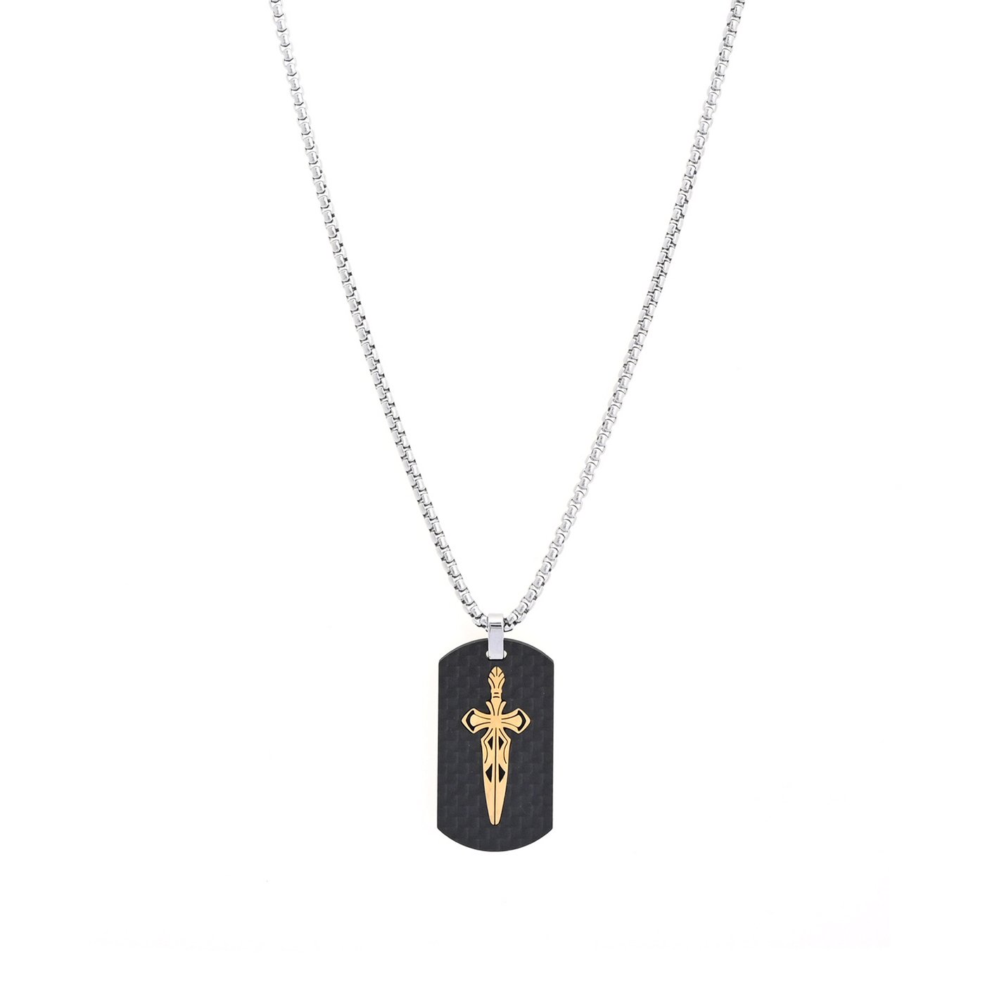 Collier homme en acier pendentif étiquette avec épée GB