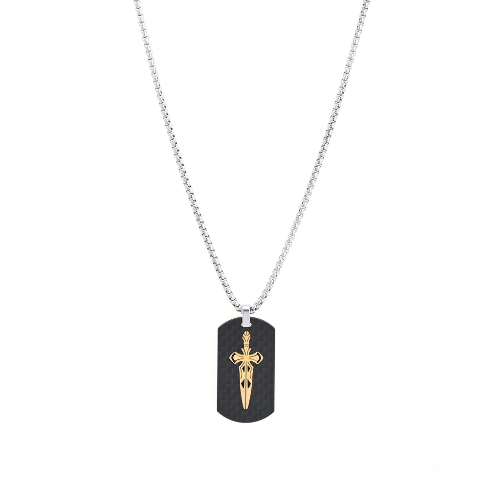 Collana uomo d\'acciaio ciondolo a forma di tag con spada GB