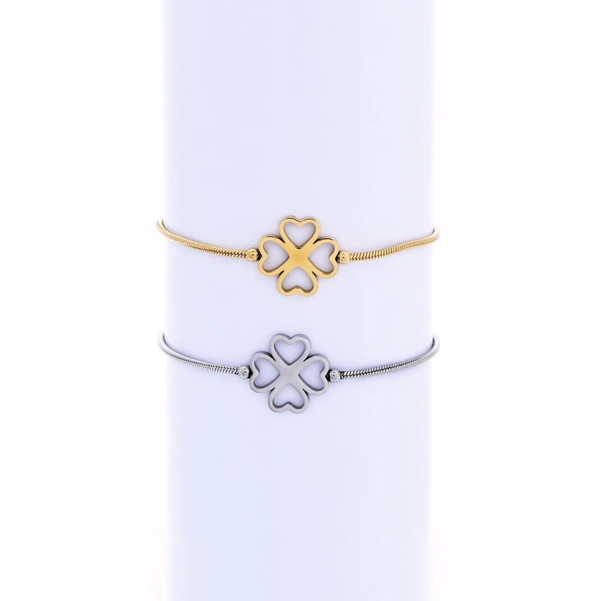 Pulseira ajustável em aço trevo GB