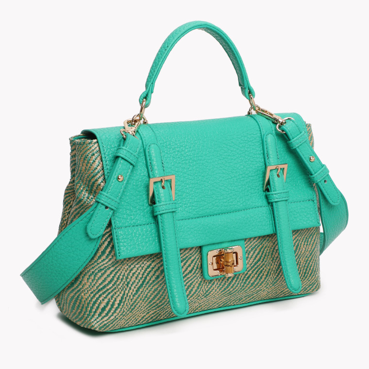 Synthetic bag with raffia buckle details and GB bamboo