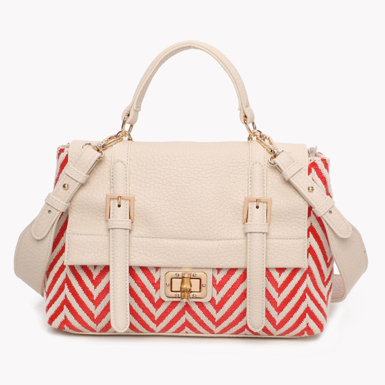 Bag in synthetic and striped fabric with GB flap closure