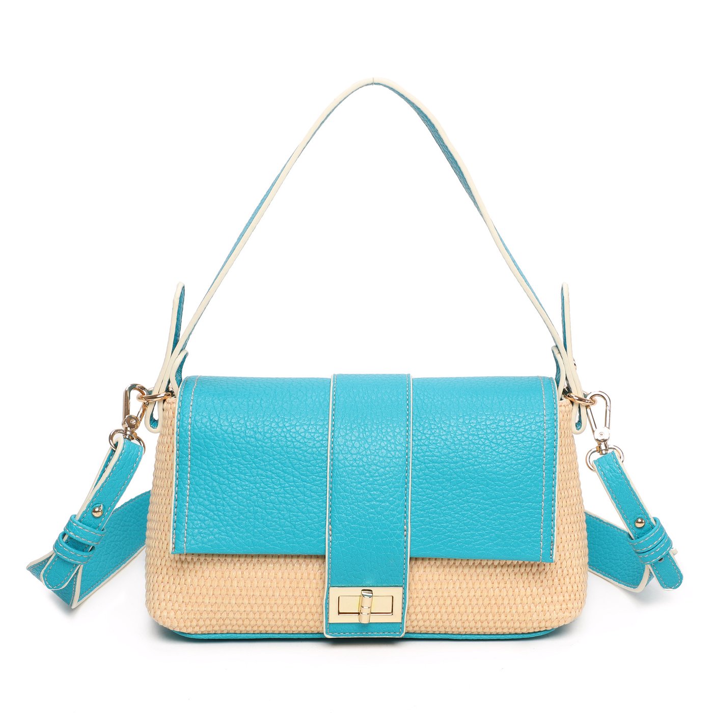 Raffia shoulder bag with GB synthetic details