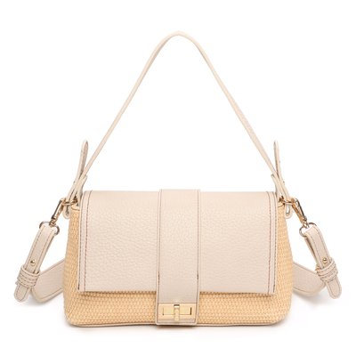 Raffia shoulder bag with GB synthetic details