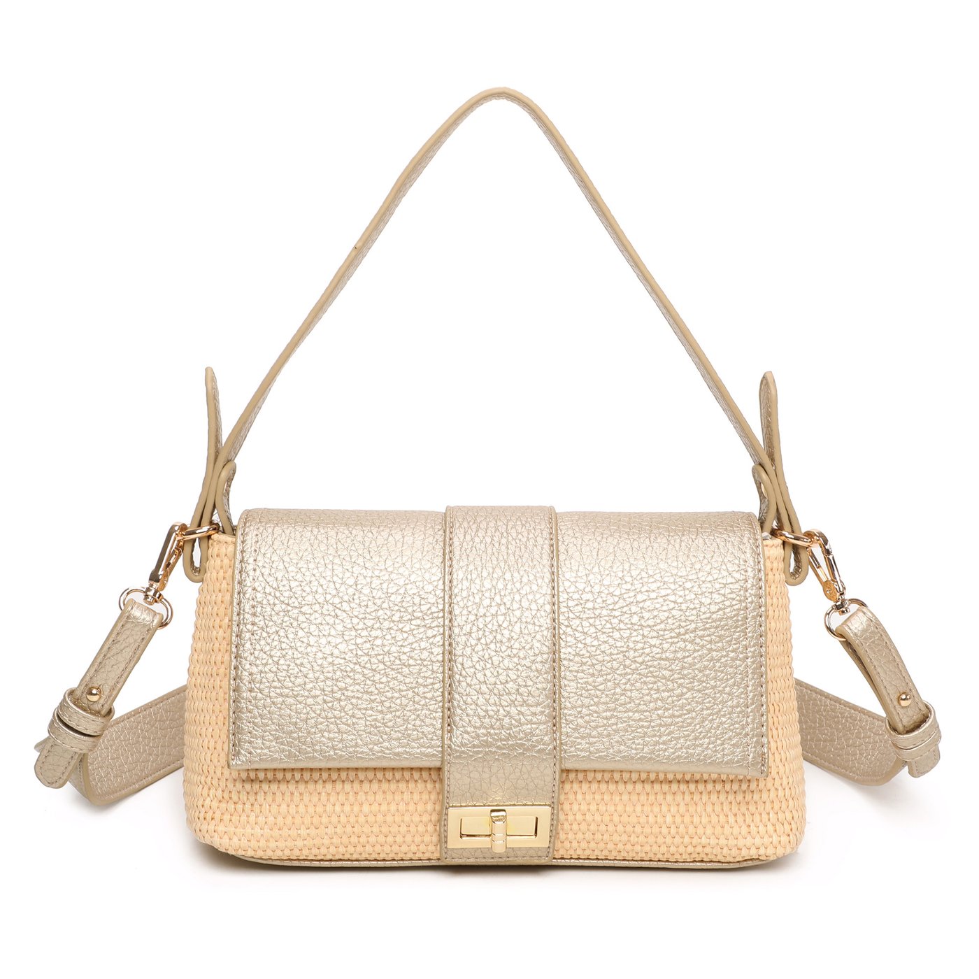 Raffia shoulder bag with GB synthetic details