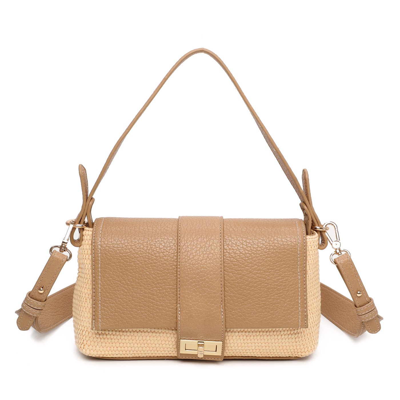 Raffia shoulder bag with GB synthetic details