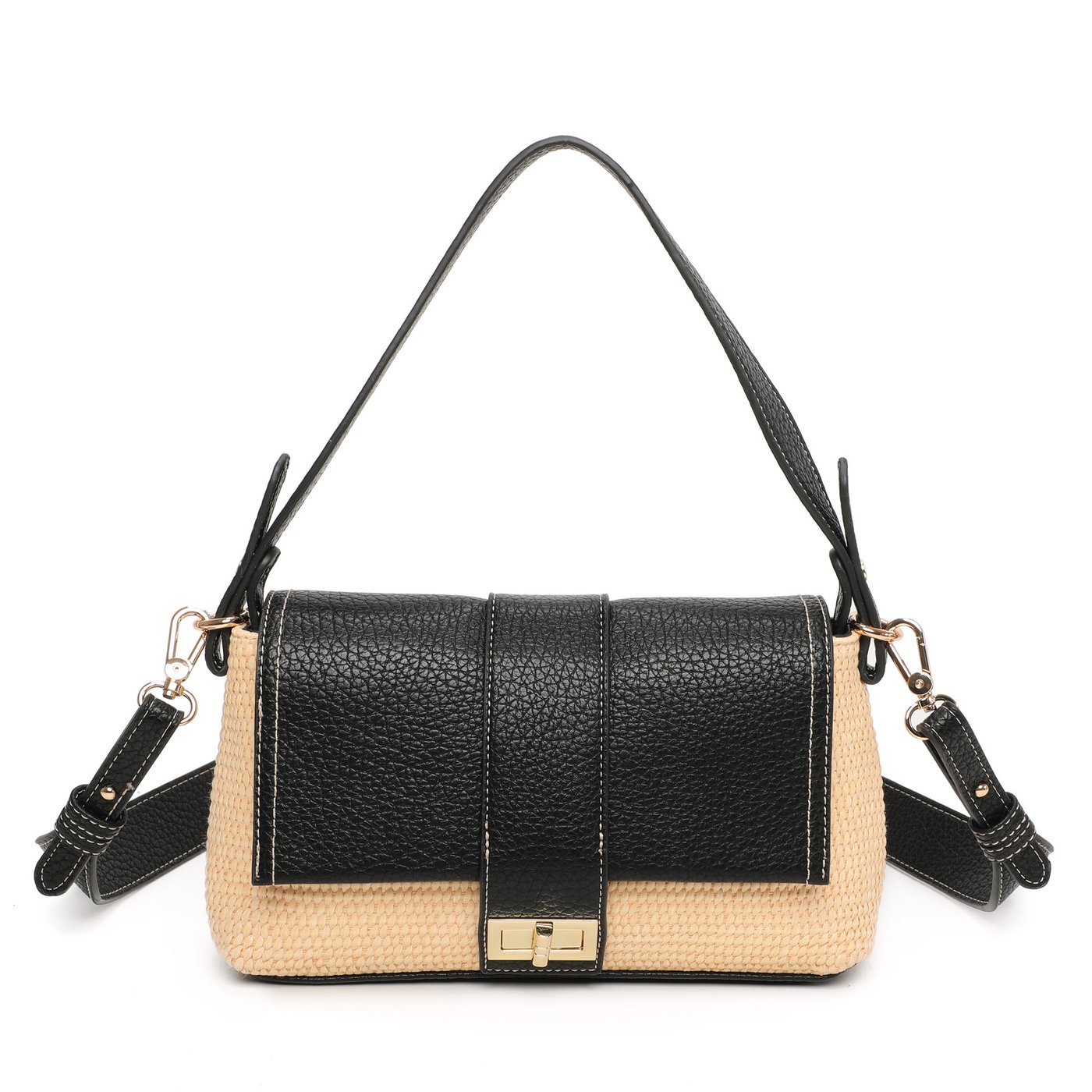 Raffia shoulder bag with GB synthetic details