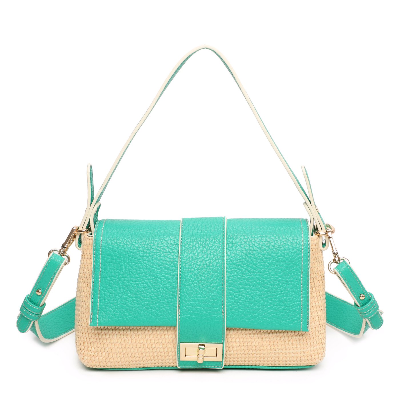 Raffia shoulder bag with GB synthetic details