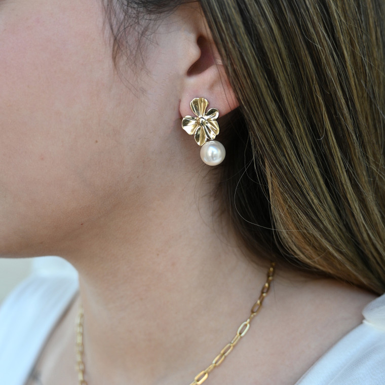 Steel pendant earrings flower shape GB