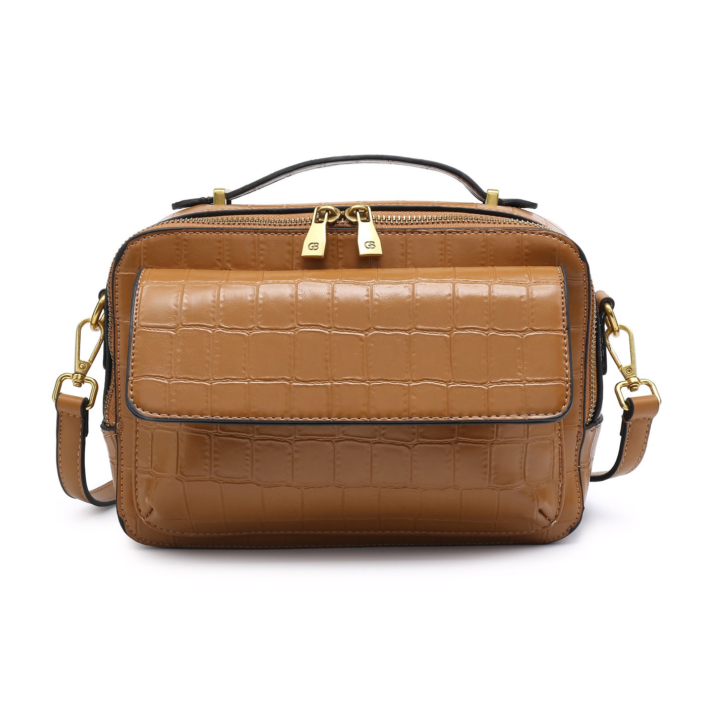 Textured shoulder bag with GB exterior pocket