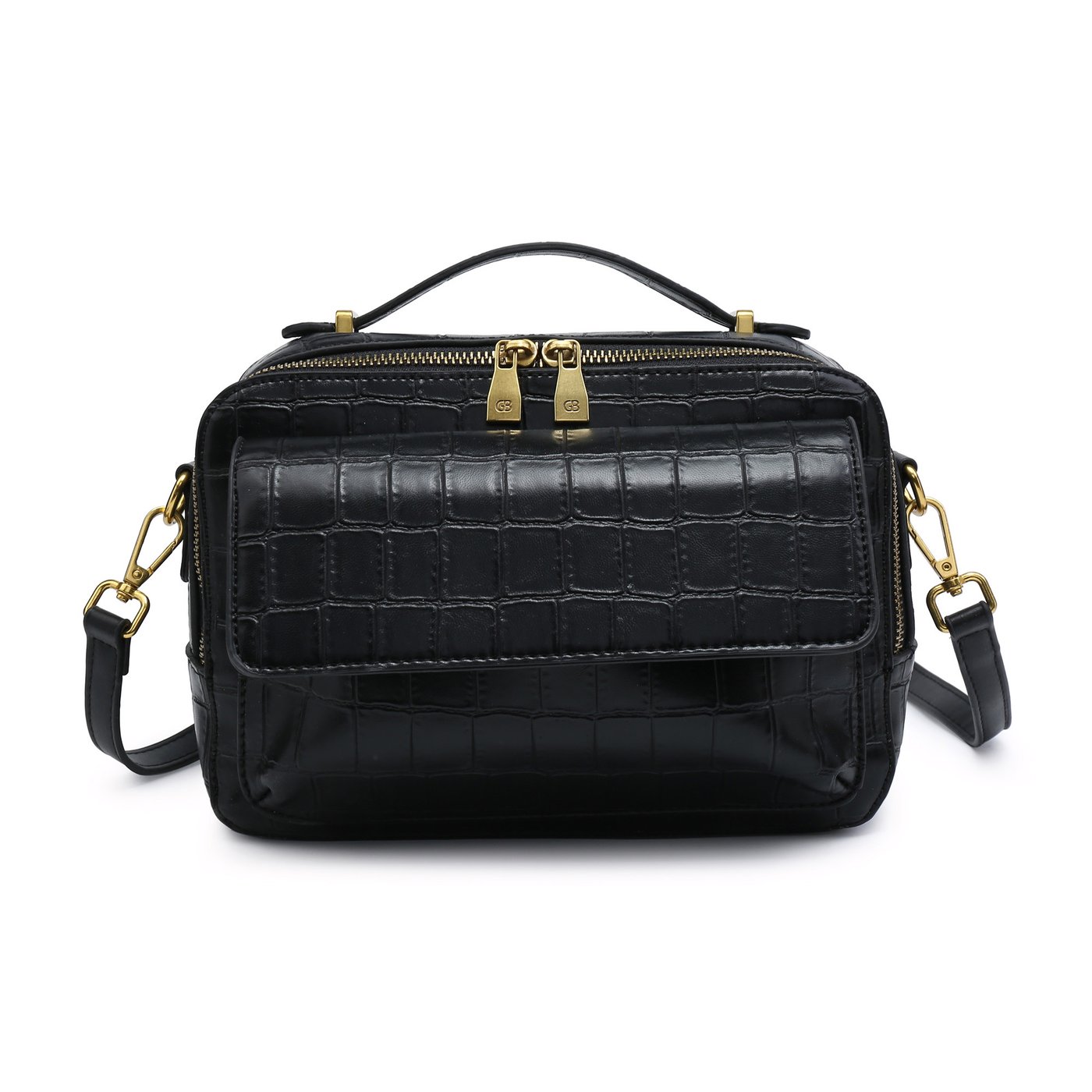 Textured shoulder bag with GB exterior pocket