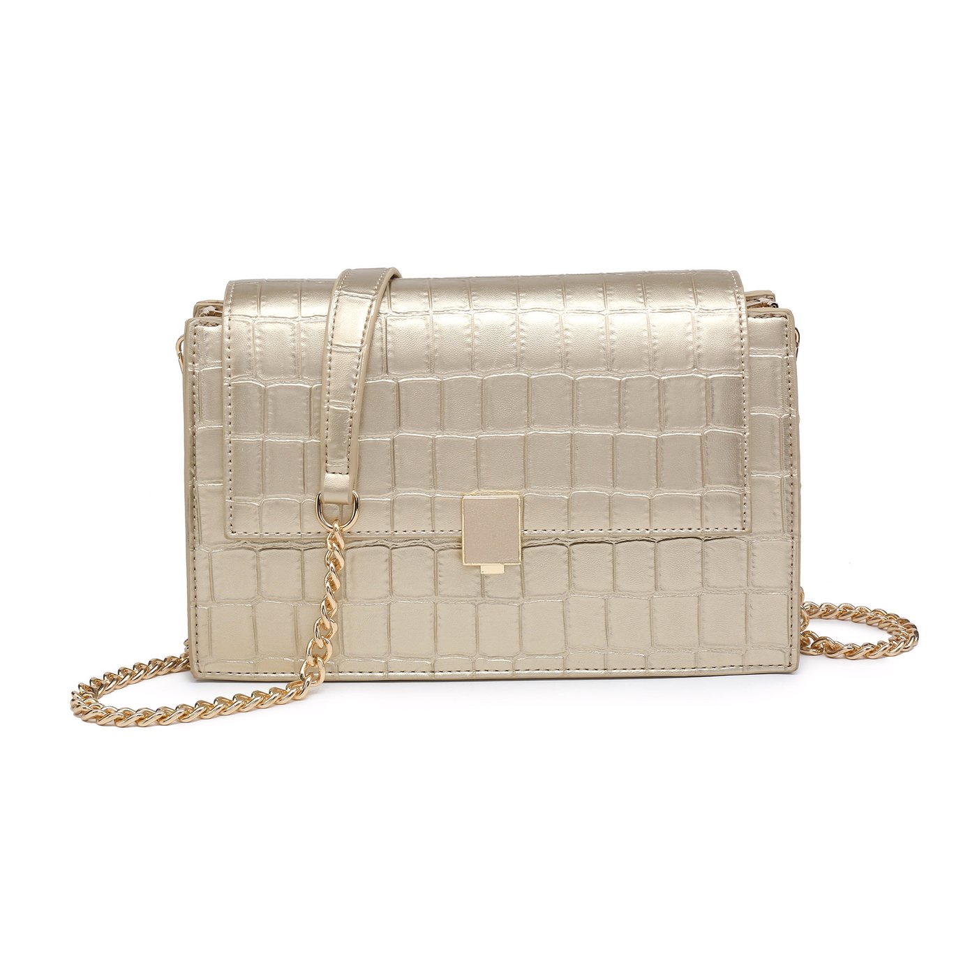 Textured crossbody bag with synthetic GB chain strap