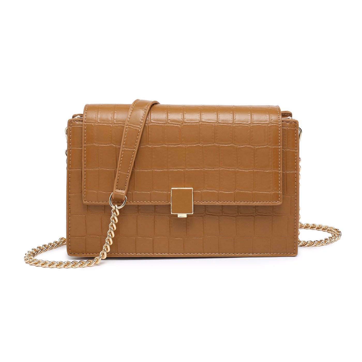 Textured crossbody bag with synthetic GB chain strap