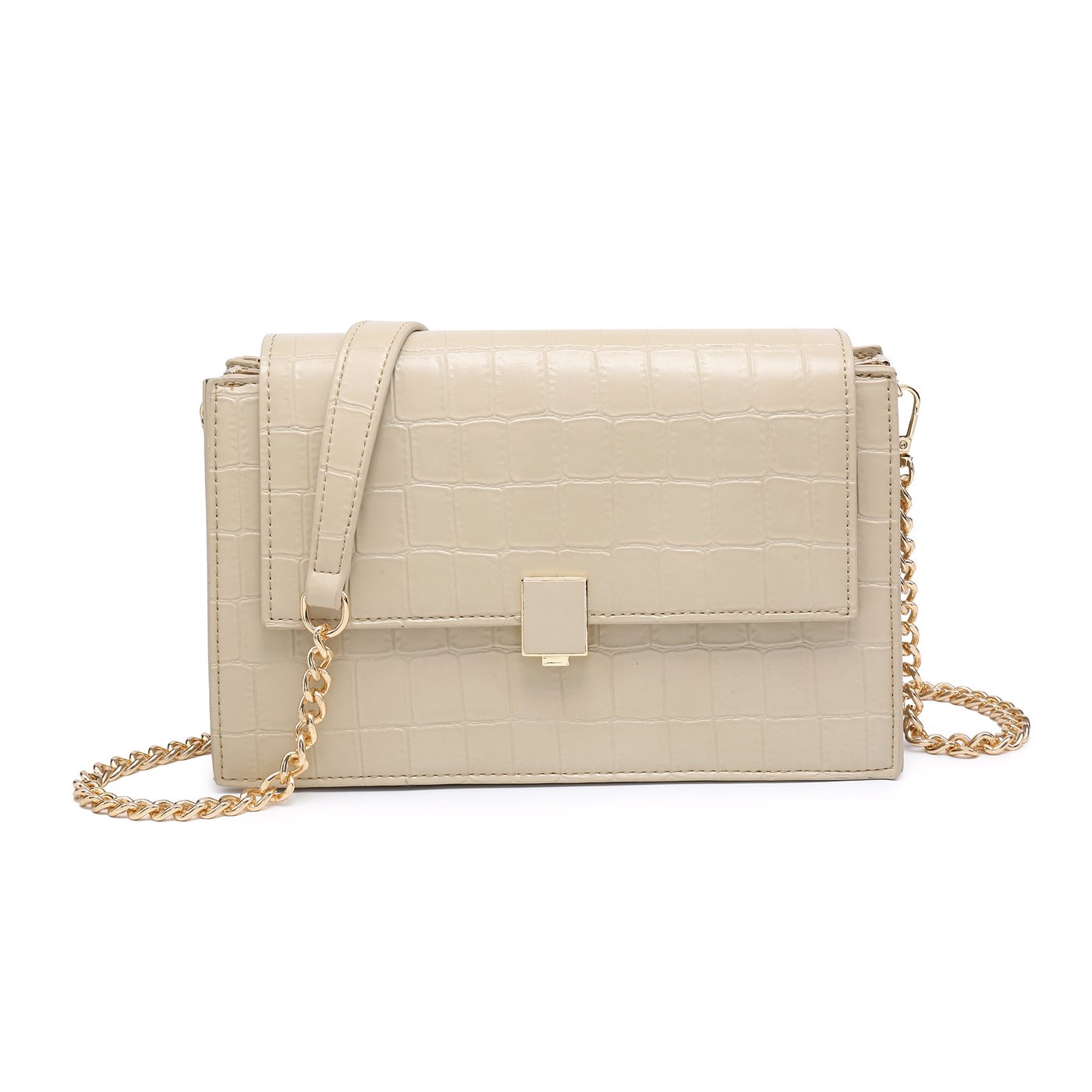 Textured crossbody bag with synthetic GB chain strap