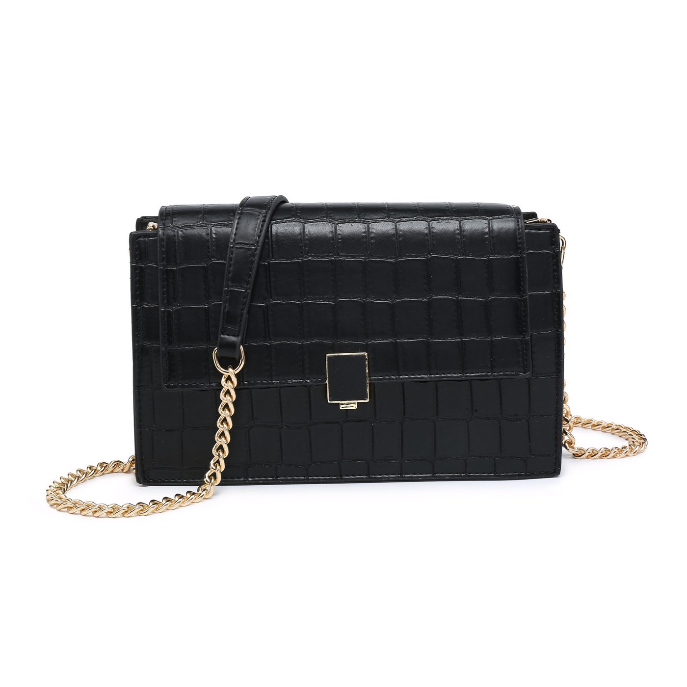 Textured crossbody bag with synthetic GB chain strap