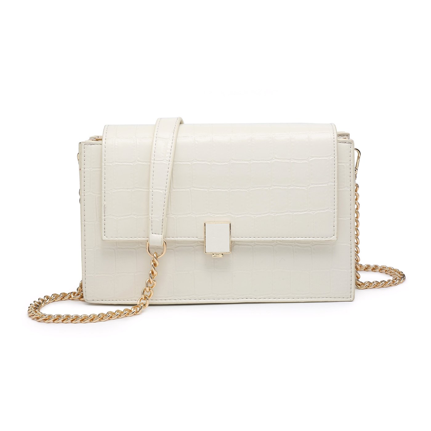 Textured crossbody bag with synthetic GB chain strap