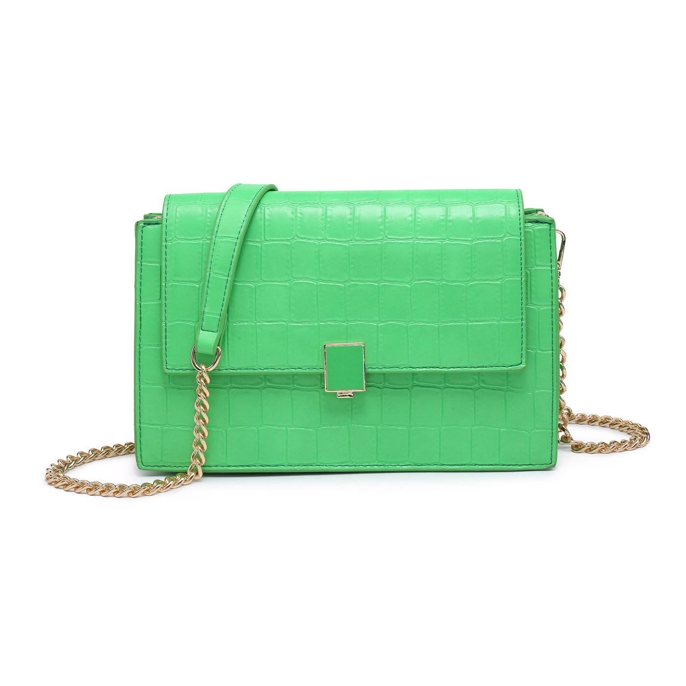 Textured crossbody bag with synthetic GB chain strap