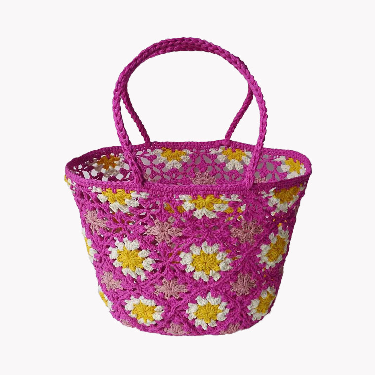 Sac de plage bohème au crochet avec marguerites GB