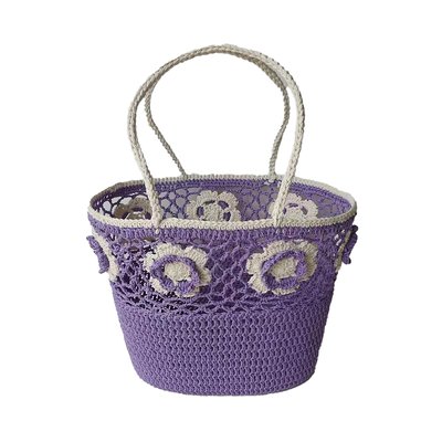 Crochet-style raffia bag with GB flowers