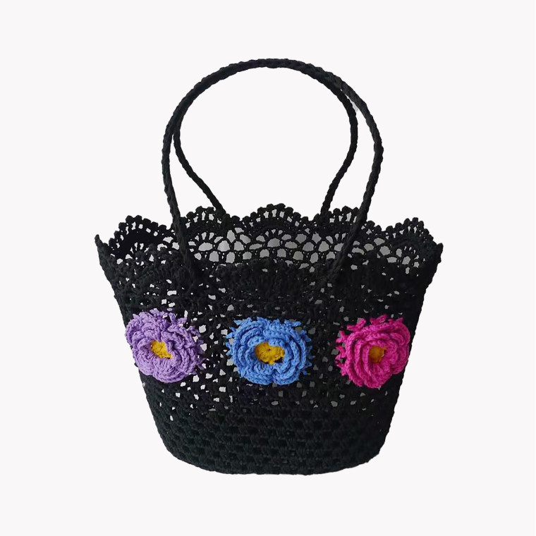 Raffia beach bag with colorful flowers GB