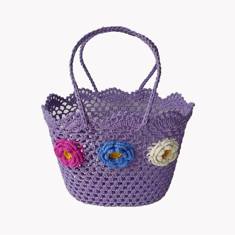 Raffia beach bag with colorful flowers GB