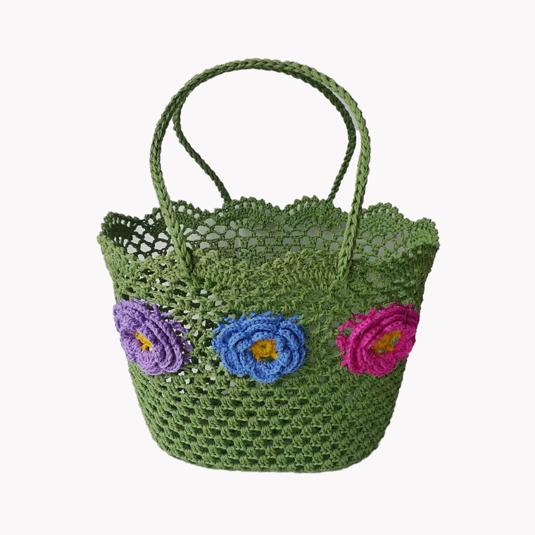 Raffia beach bag with colorful flowers GB