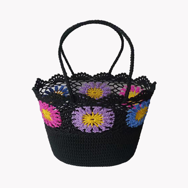 Raffia beach bag with multicolor sunflowers GB