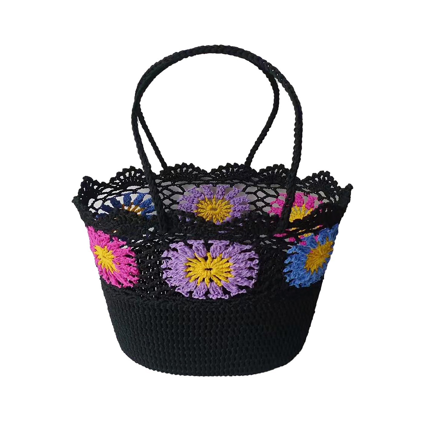 Raffia beach bag with multicolor sunflowers GB