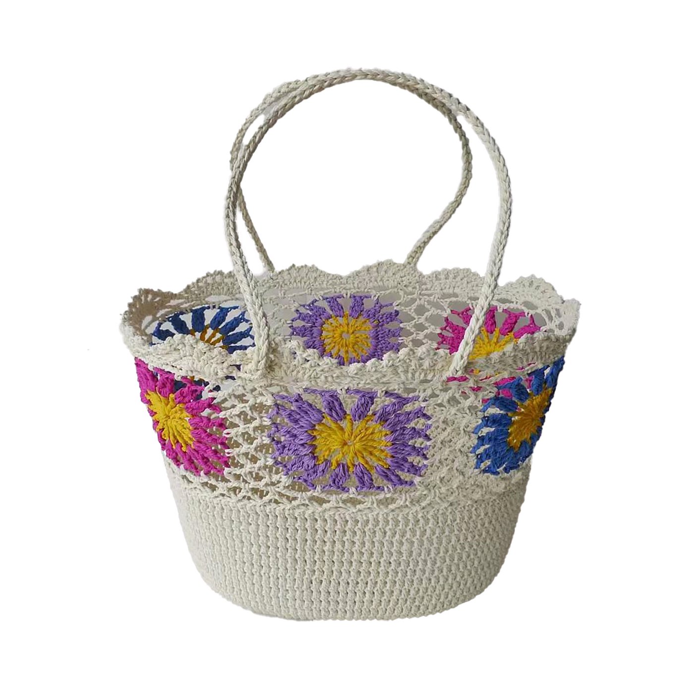 Raffia beach bag with multicolor sunflowers GB