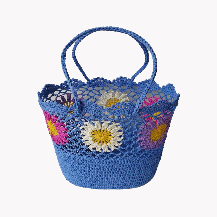 Raffia beach bag with multicolor sunflowers GB