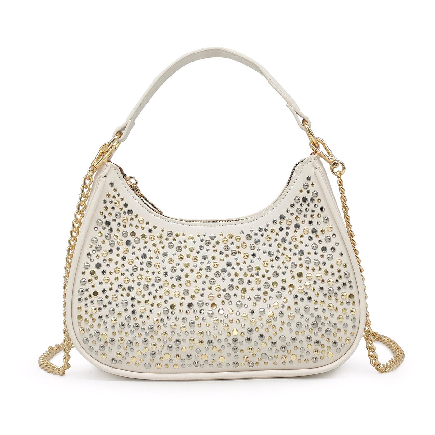 Half moon shaped bag with GB studs