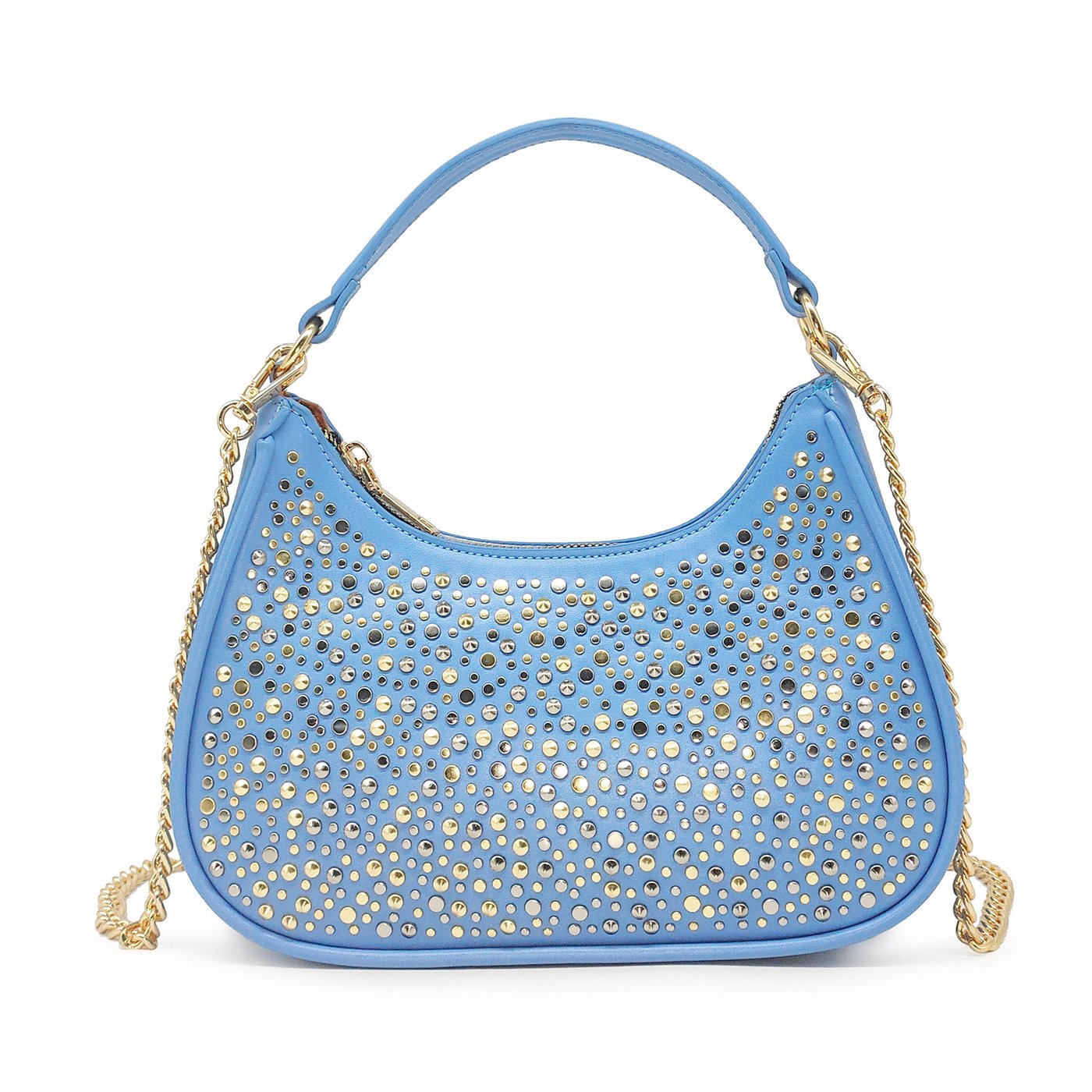 Half moon shaped bag with GB studs