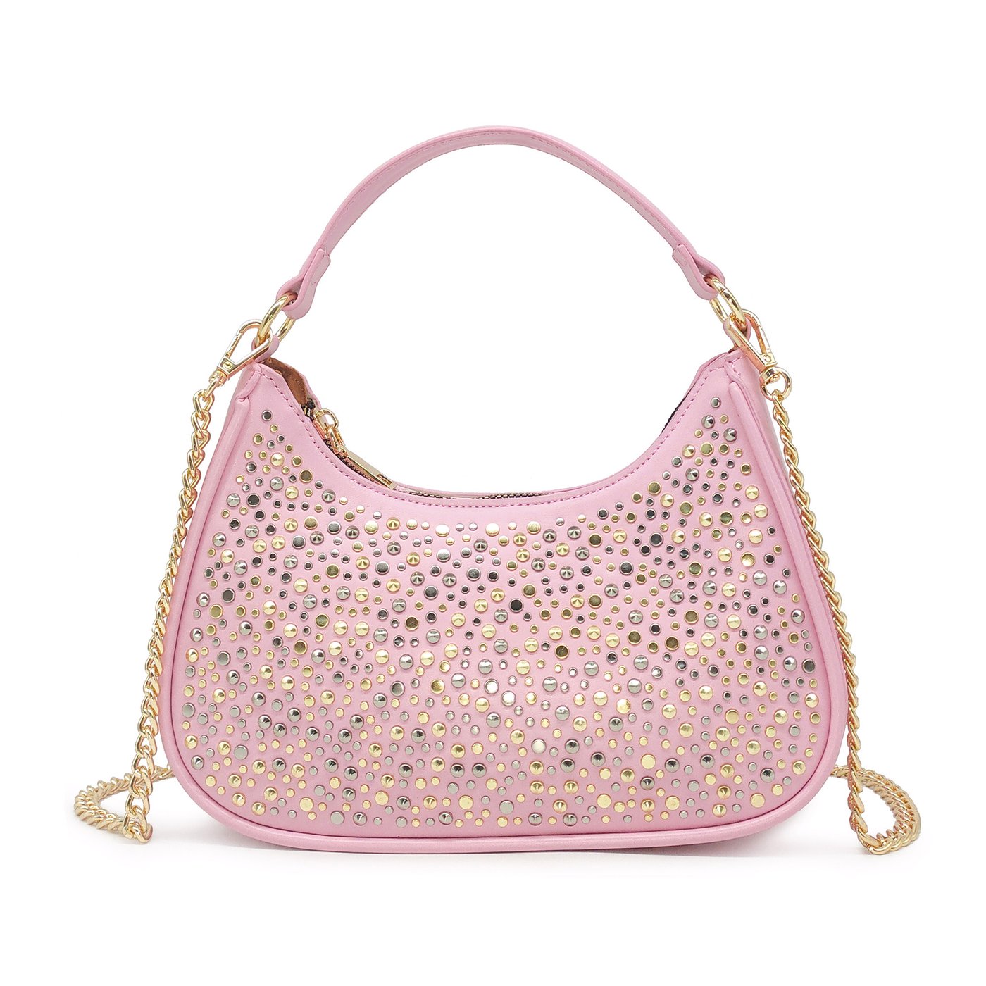 Half moon shaped bag with GB studs