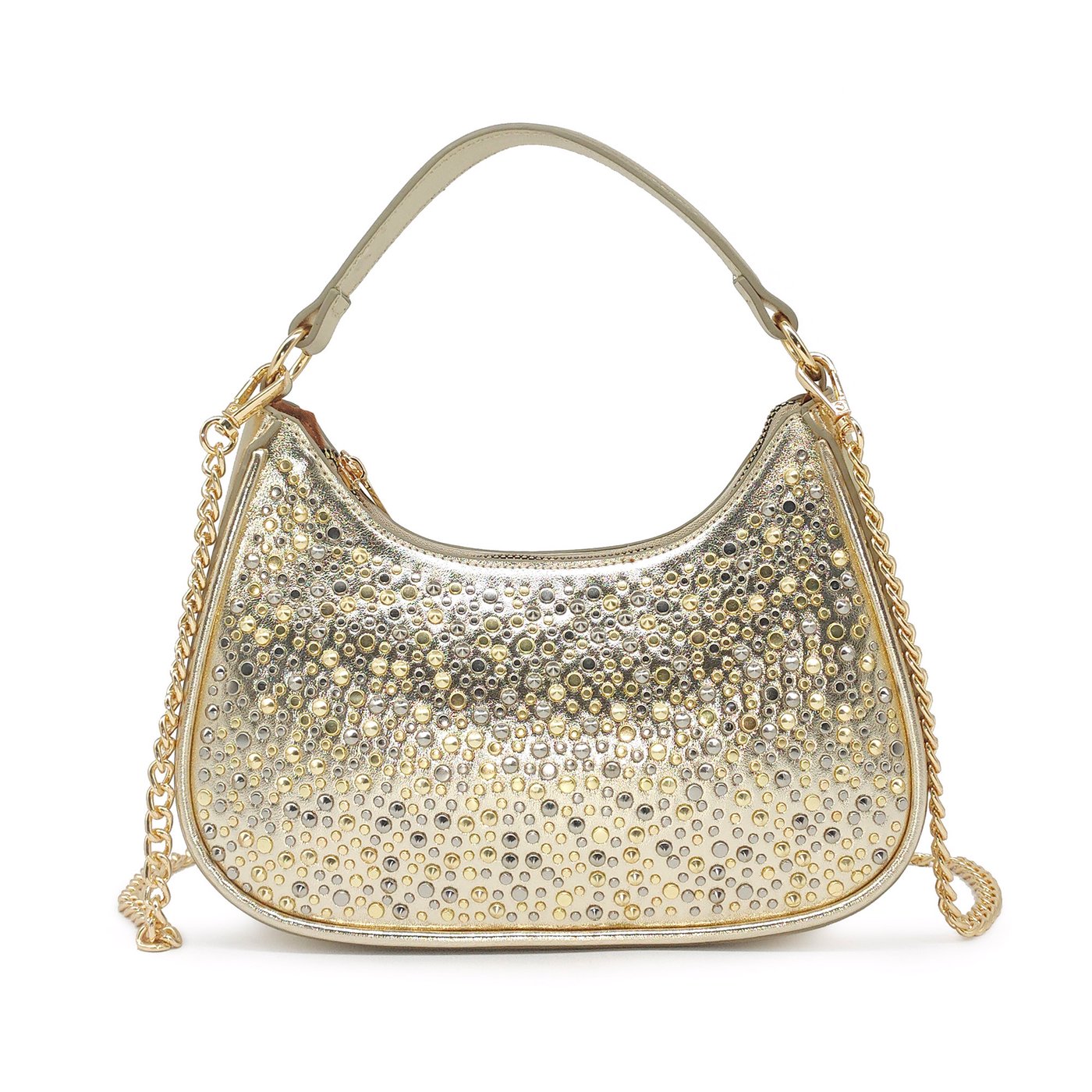 Half moon shaped bag with GB studs