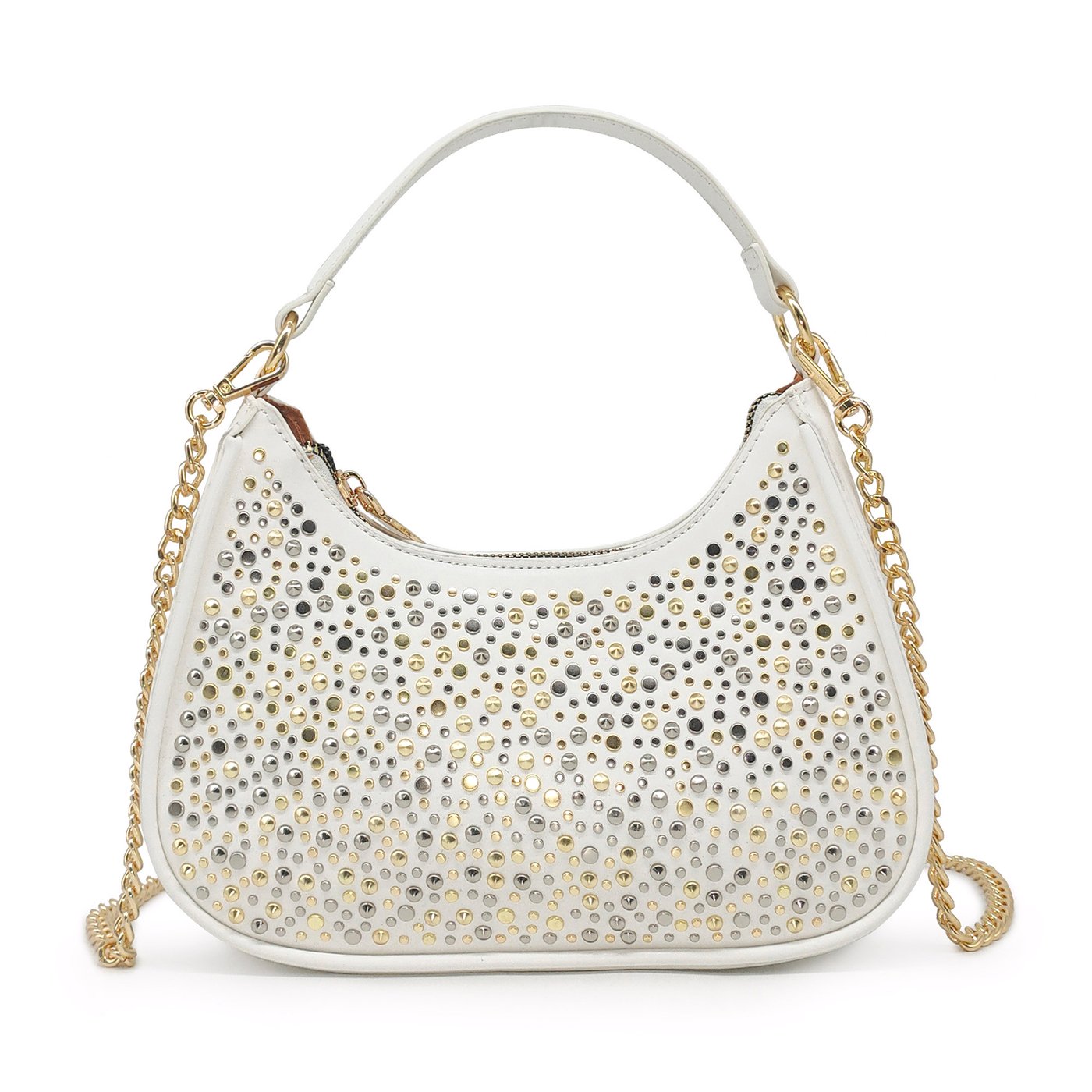 Half moon shaped bag with GB studs