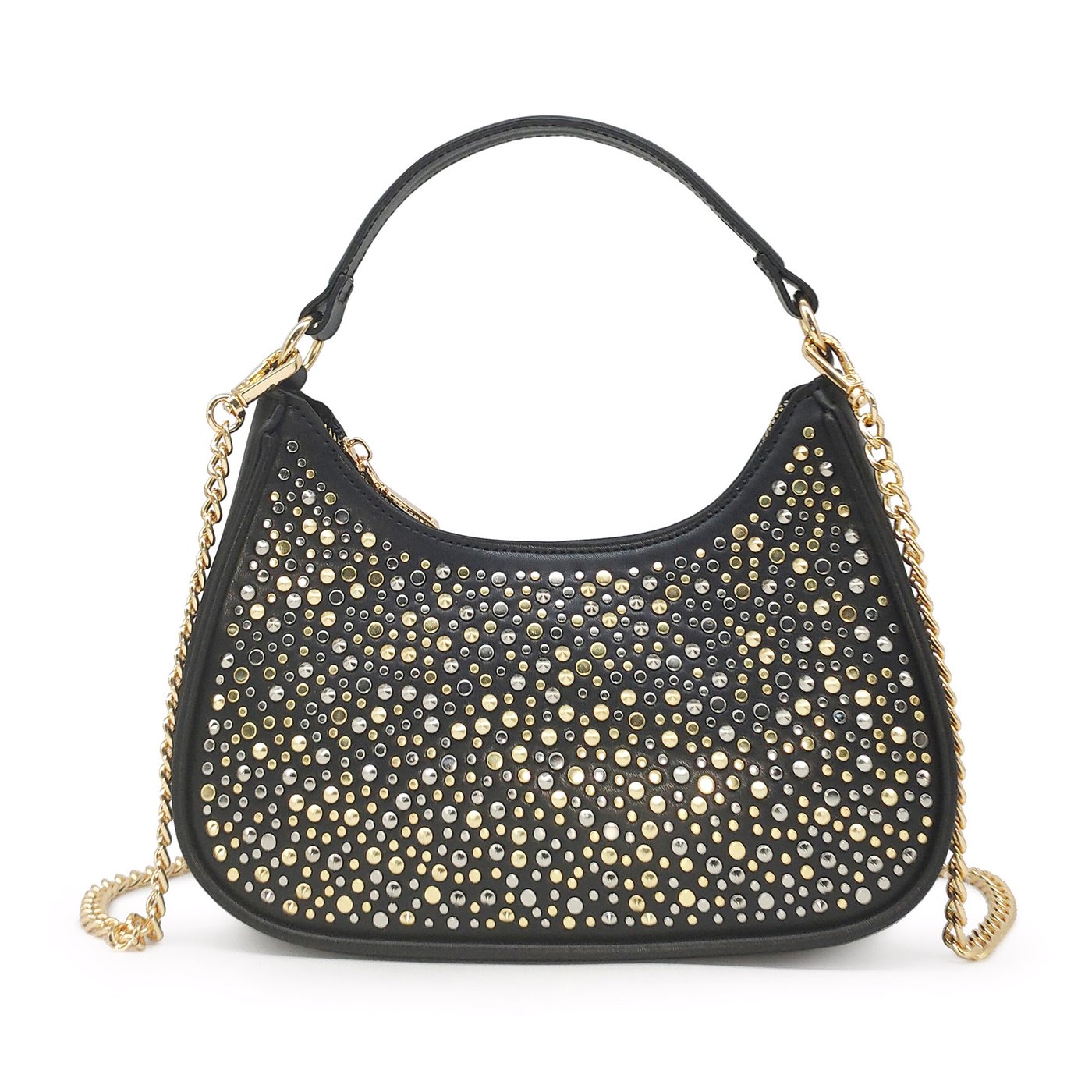 Half moon shaped bag with GB studs