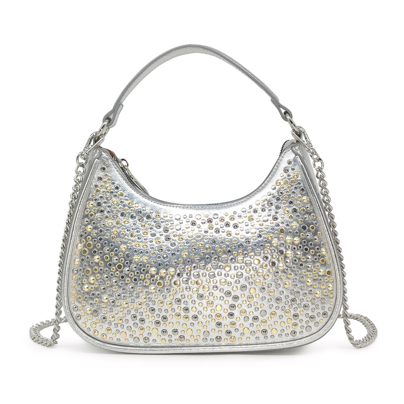 Half moon shaped bag with GB studs