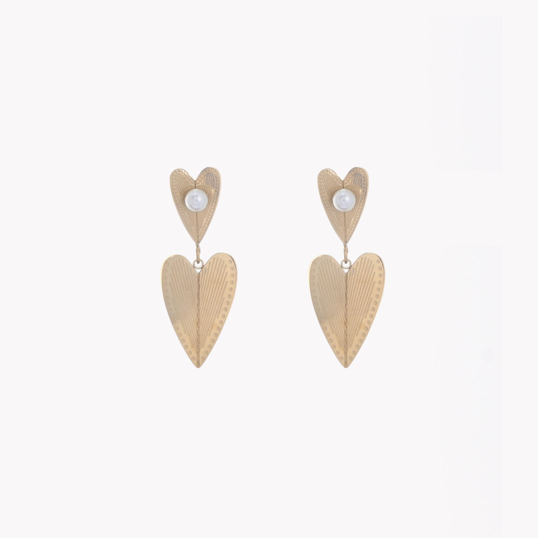 Boucles d&#039;oreilles en acier suspendu double coeur GB