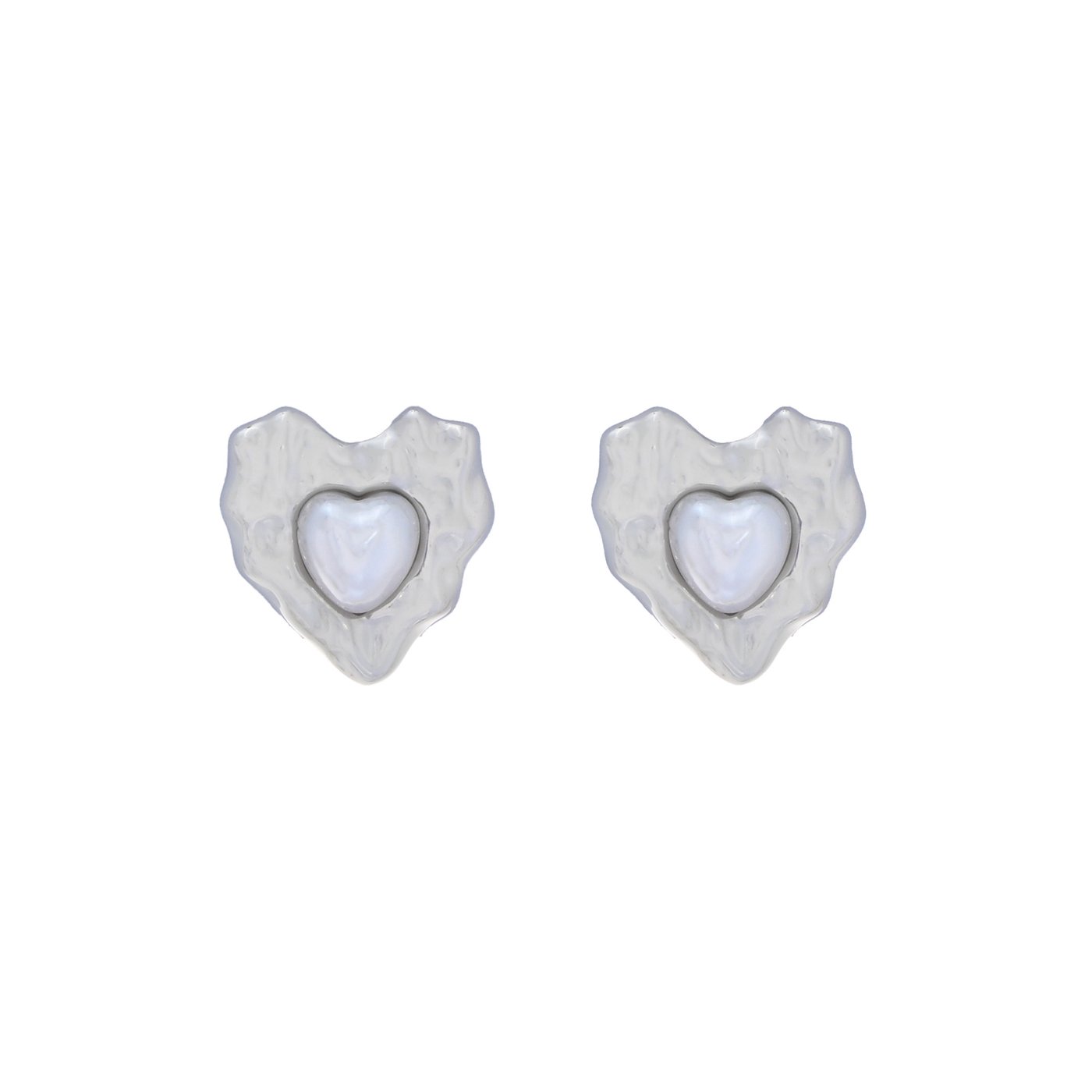 Boucles d\'oreilles en acier coeur avec texture et perle GB