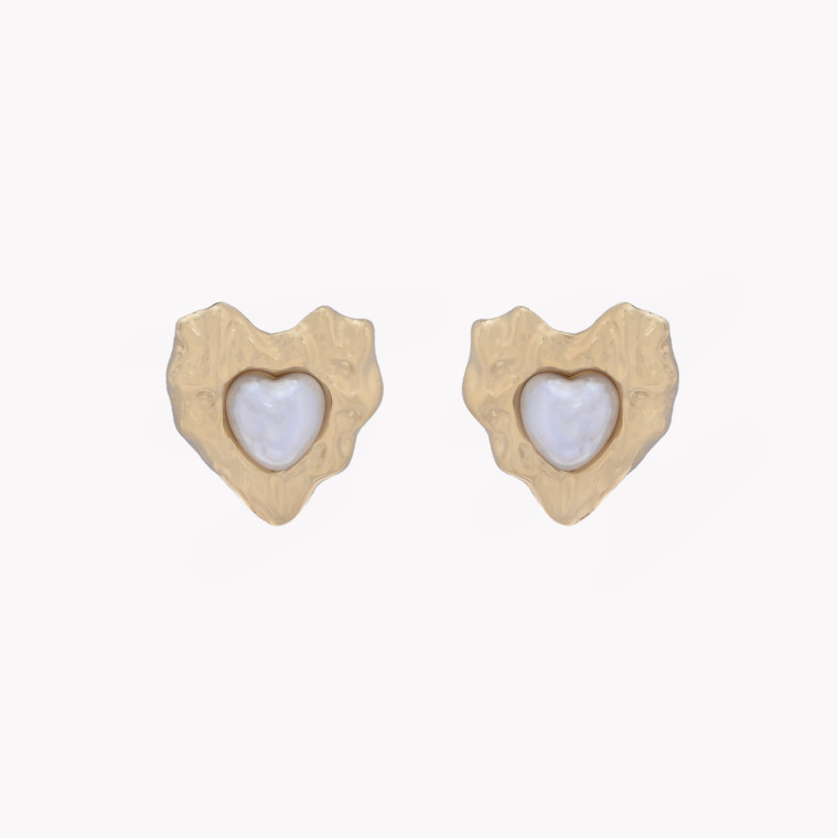 Boucles d&#039;oreilles en acier coeur avec texture et perle GB