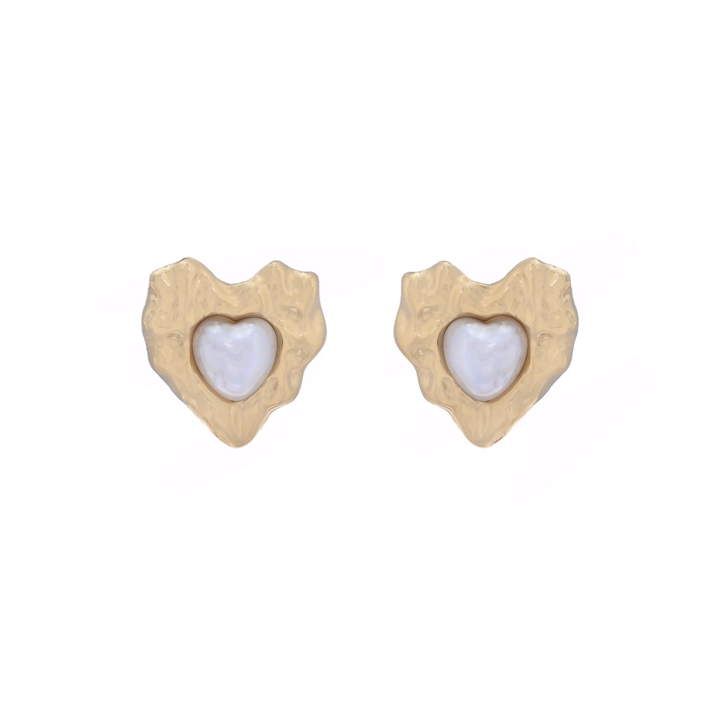 Steel earrings heart with texture and pearl GB